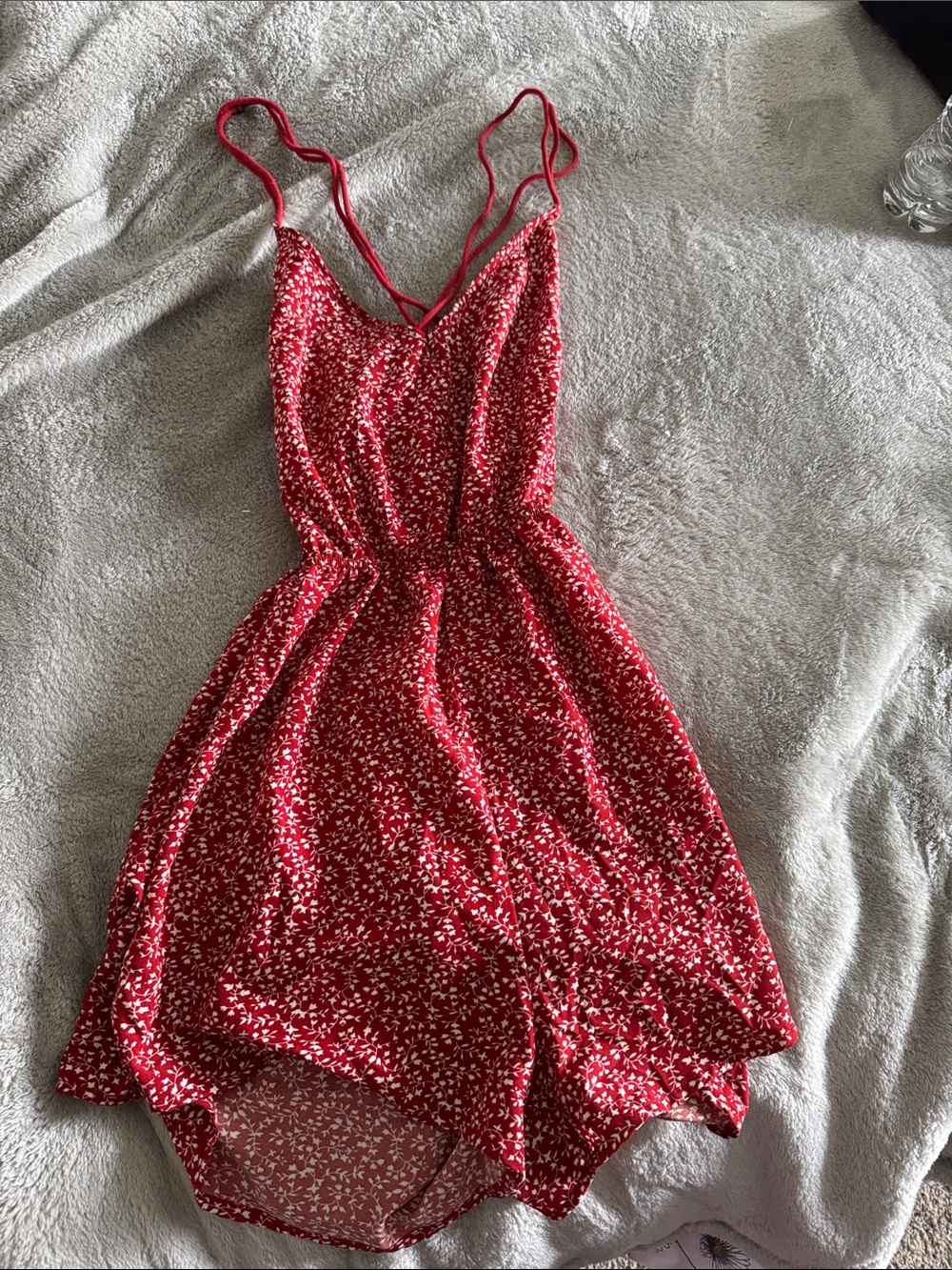 SHEIN Red Floral Spaghetti Strap Romper